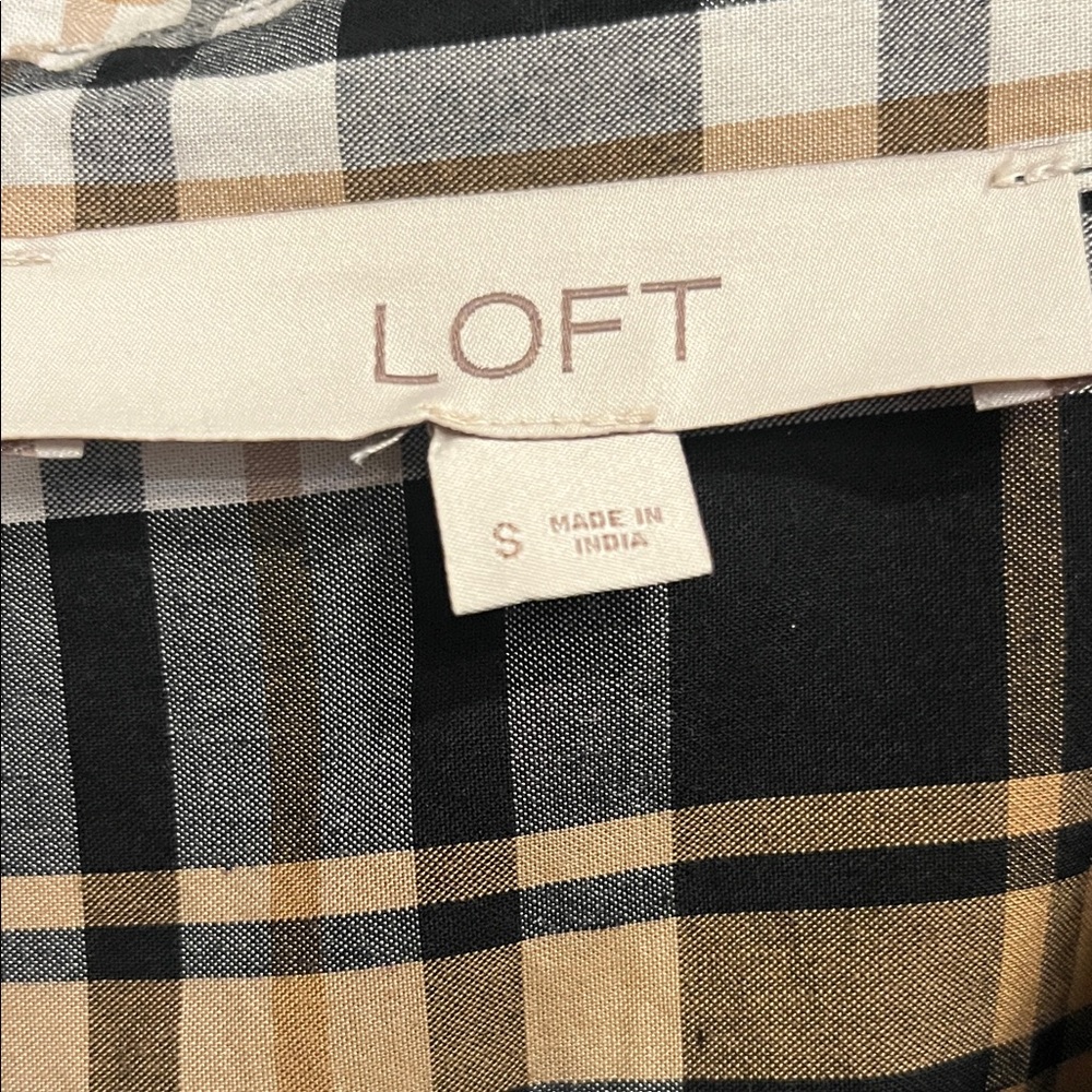 LOFT Women's Black and Brown Plaid Button Down Shirt - Picture 2 of 5